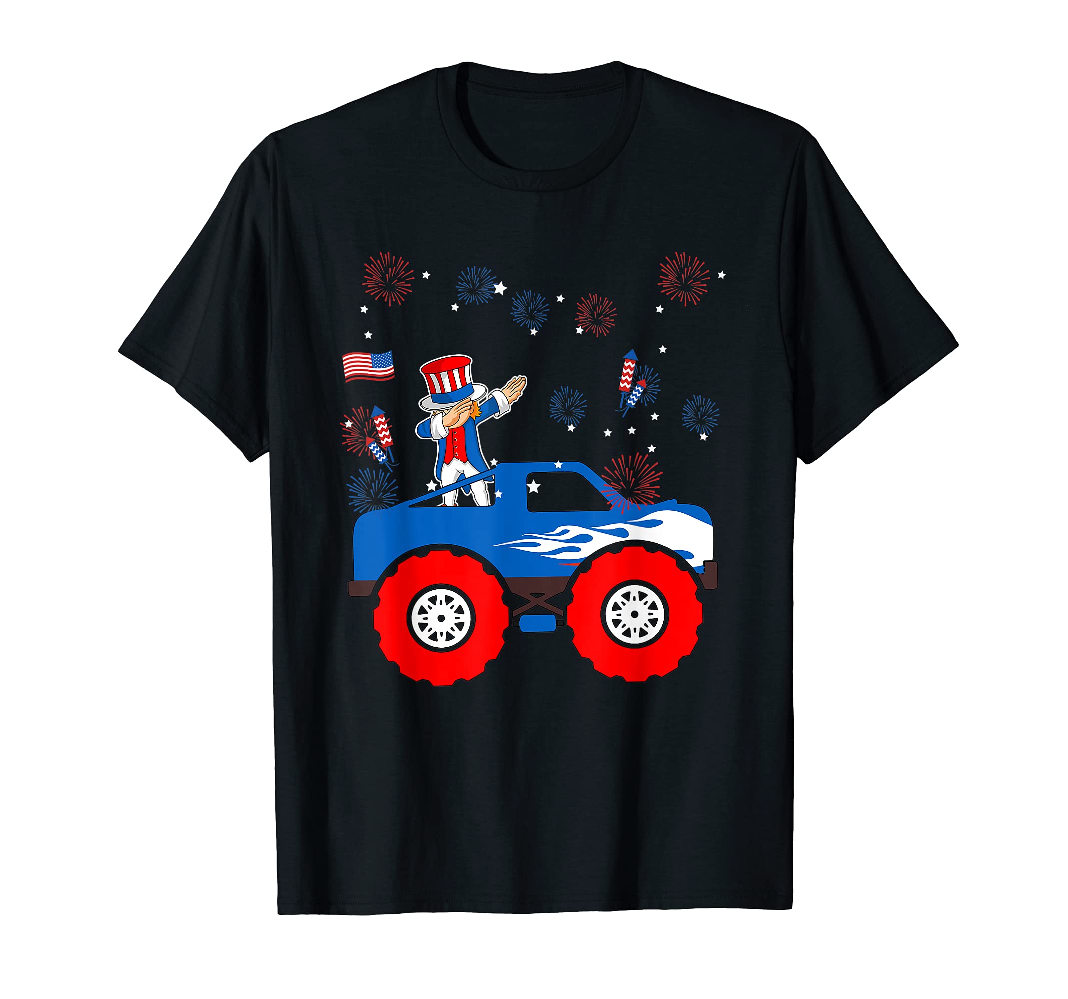 Dabbing Uncle Sam Riding Monster Truck 4th Of July Firework T-Shirt