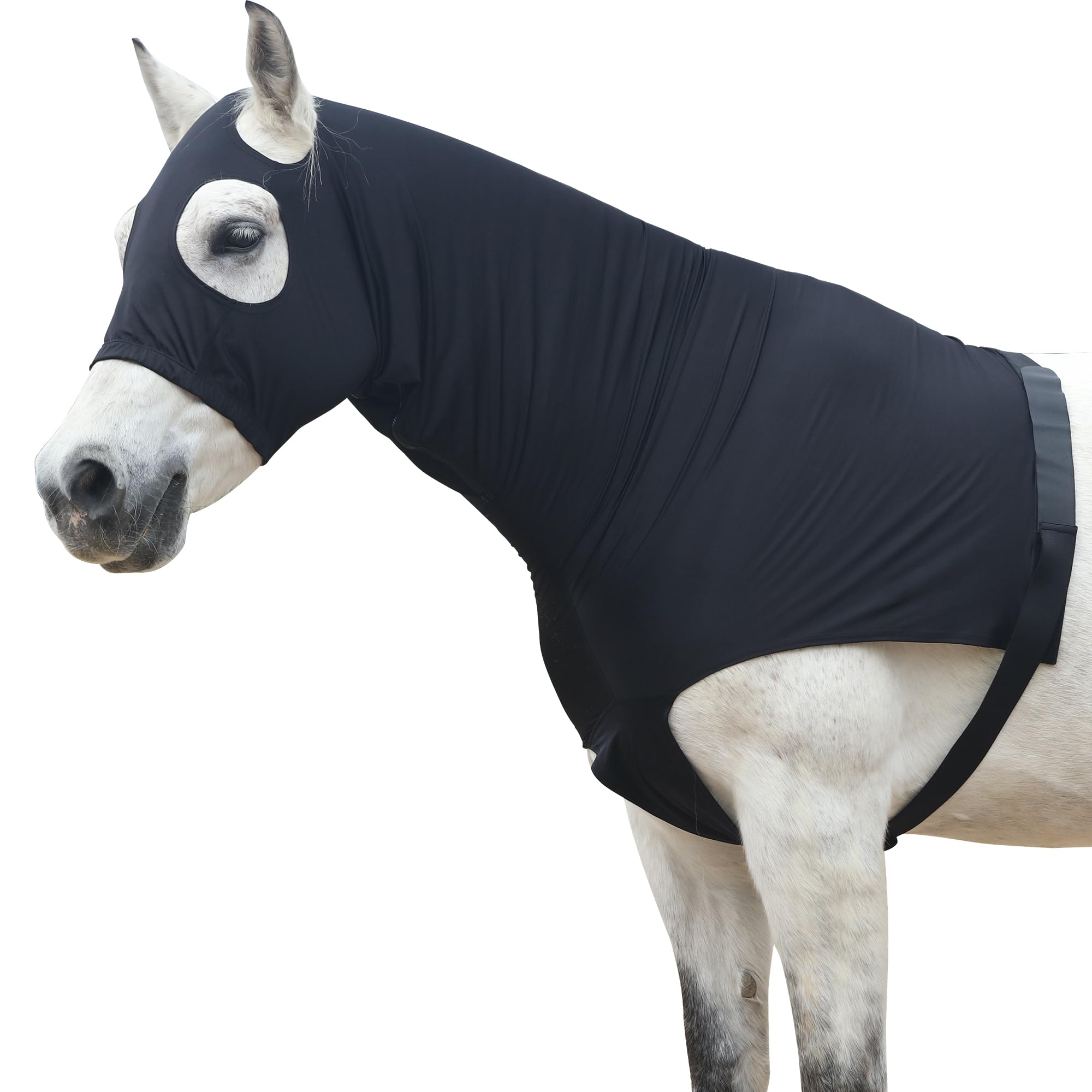 Leberna Horse Stretch Hood Without Ears Snug Fitting Hood with Zip Closure Covers Face, Shoulders, Mane, Chest and Withers Perfect for Show/Event Preparation