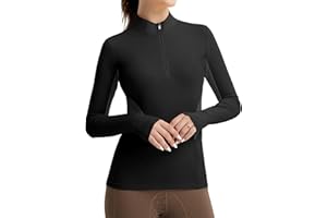 FitsT4 Sports Womens Equestrian Shirts Thumbholes Long Sleeve Horse Riding Shirts Quick Dry UPF50+ Riding Top Half Zip