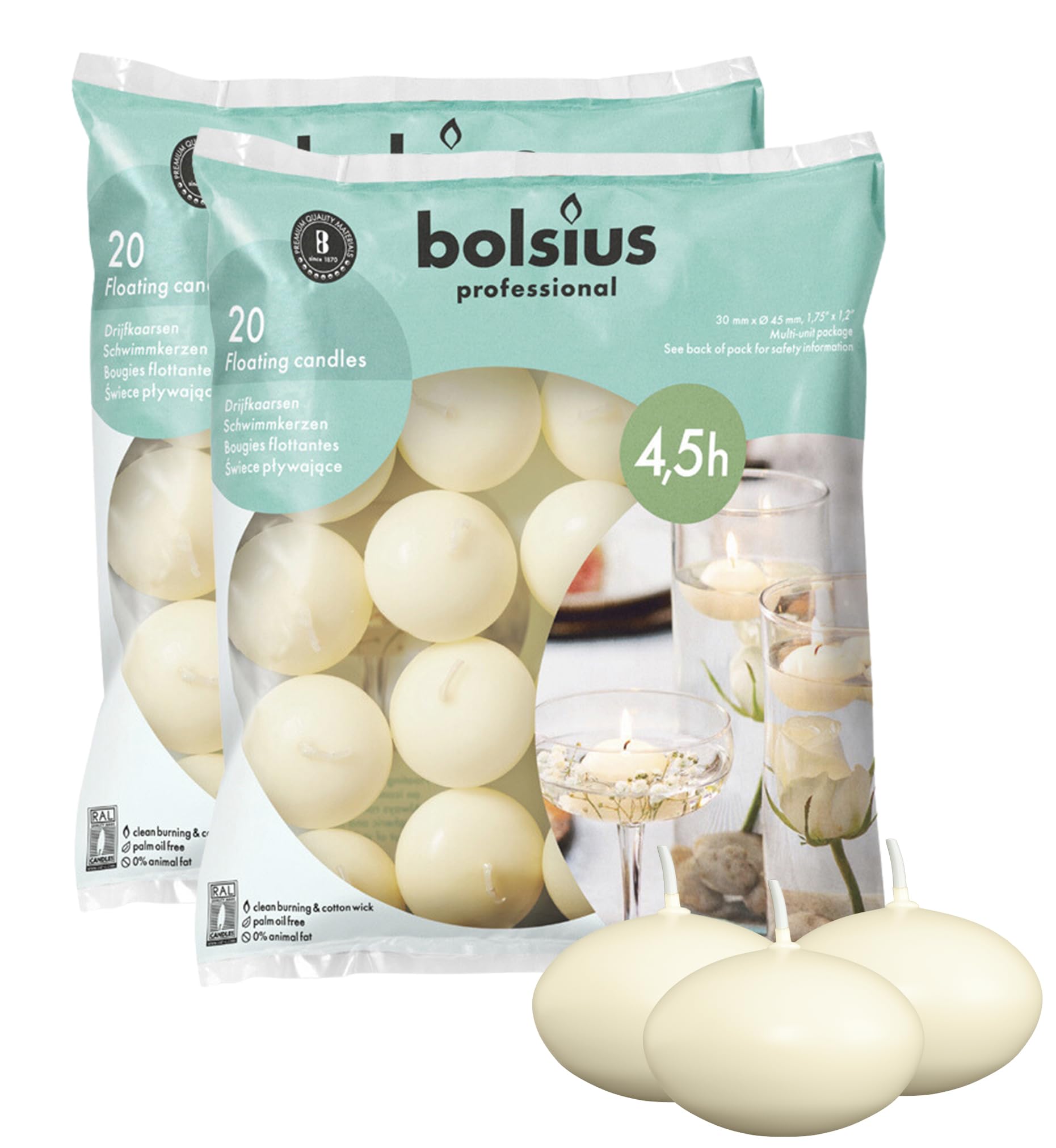 BOLSIUS 20 FLOATING CANDLES [Ivory] x 2