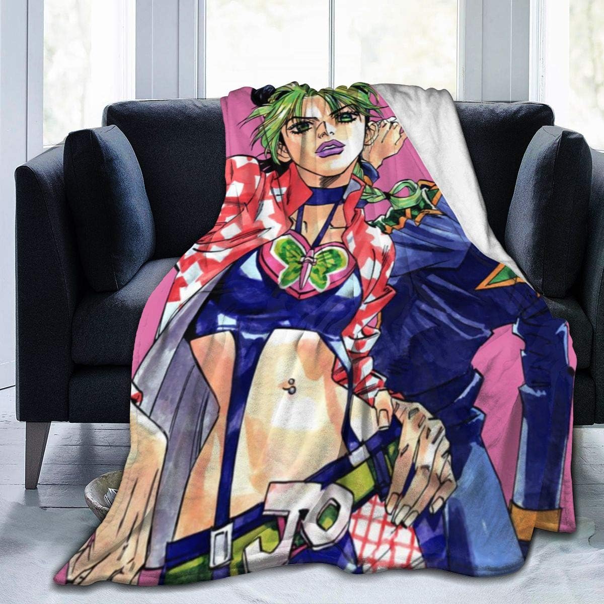 Flannel Fleece Throw Blanket for Winter Work Preschool, Super Soft Manga JoJo's Bizarre Adventure Jolyne Cujoh Jotaro Kujo Wedding Blanket, Large Washable 60 x 50 Inch