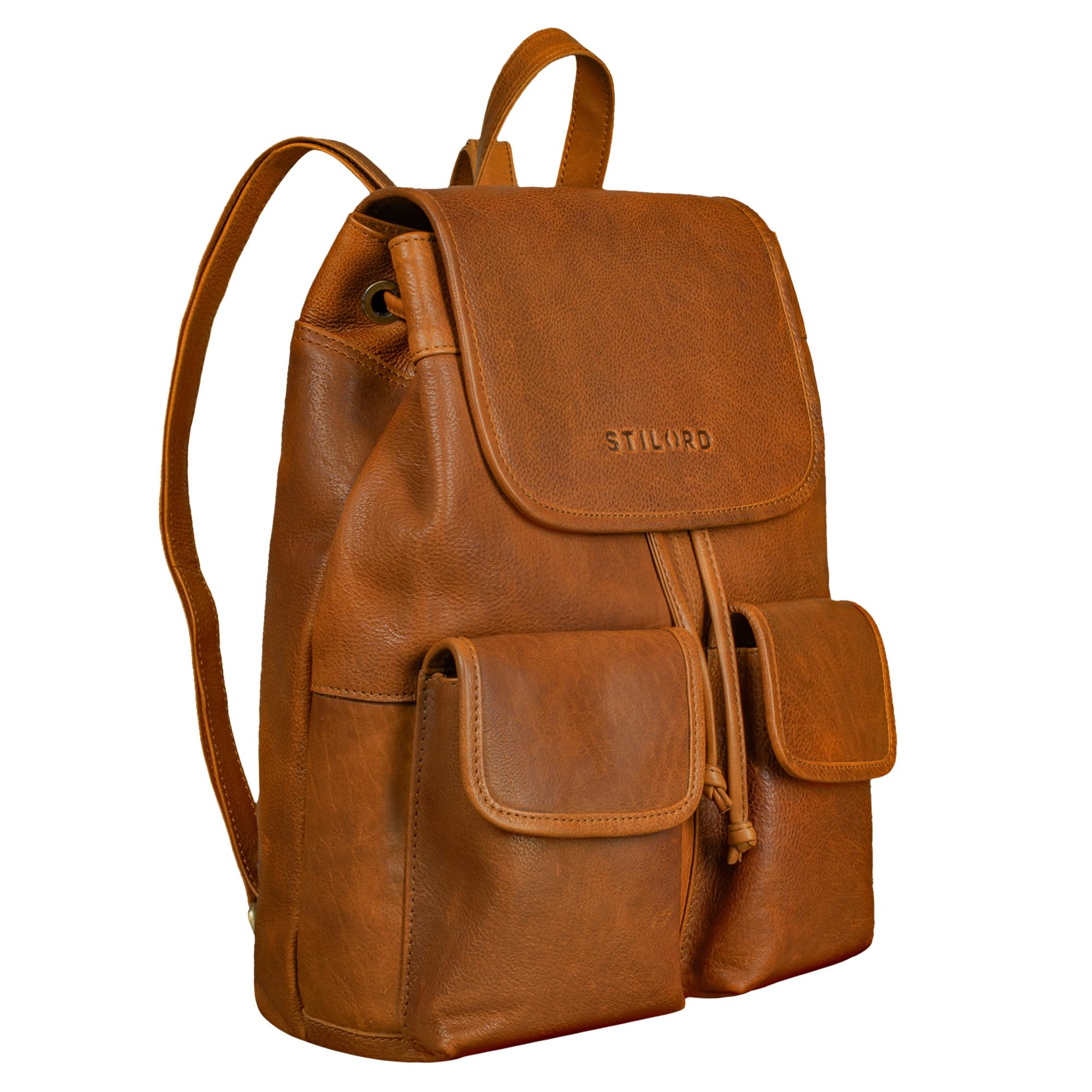 STILORD "Grace" Leather Backpack Vintage 13,3 inch Laptop Backpack Elegant Retro Daypack Rucksack Ideal as Business Backpack Bag Travel Bag Genuine Leather Colour:Texas - Brown