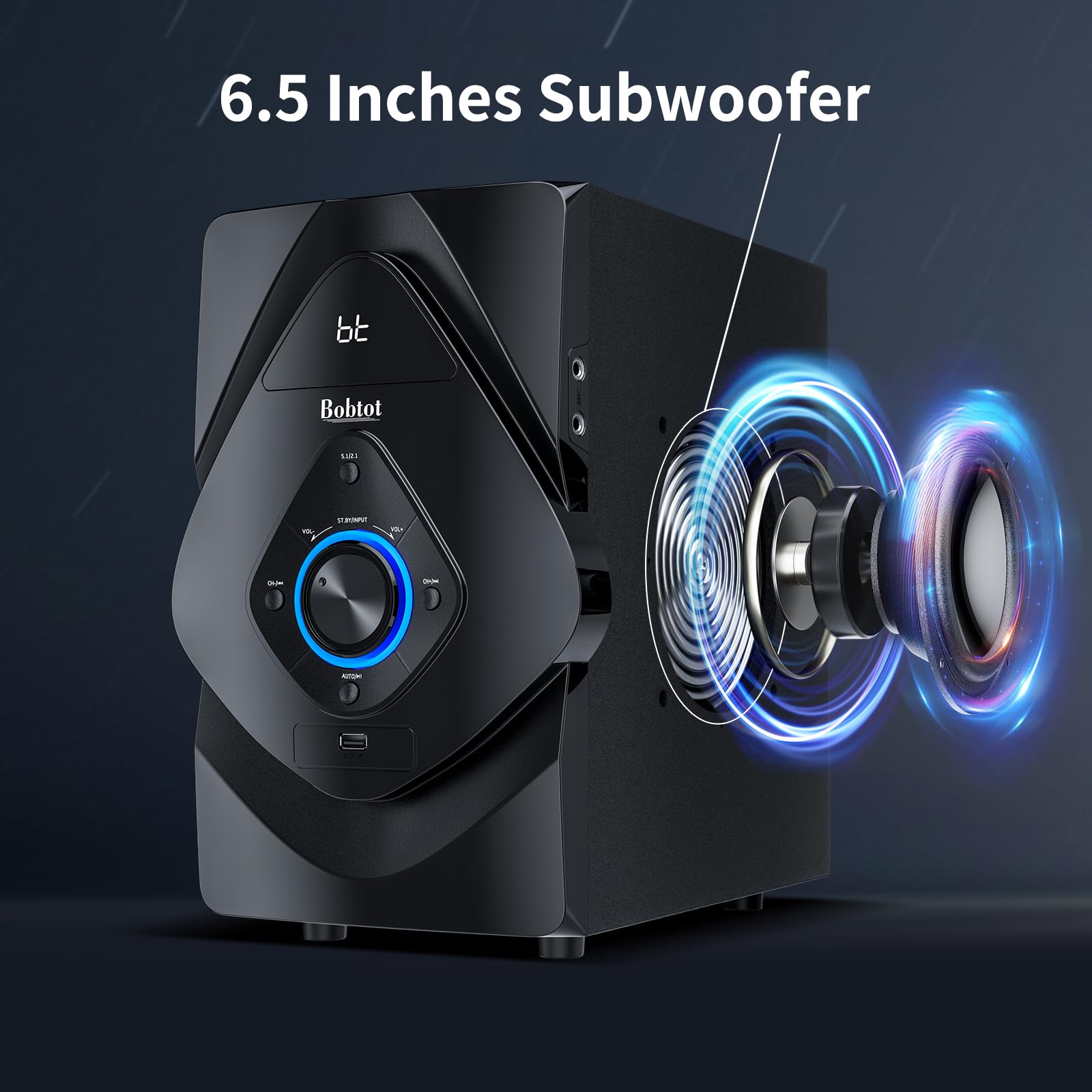Bobtot Home Theater System Wireless Rear Satellite Speakers 800W 6.5inch Subwoofer 5.1/2.1 Channel Surround Sound Systems with HDMI ARC Optical Bluetooth Input