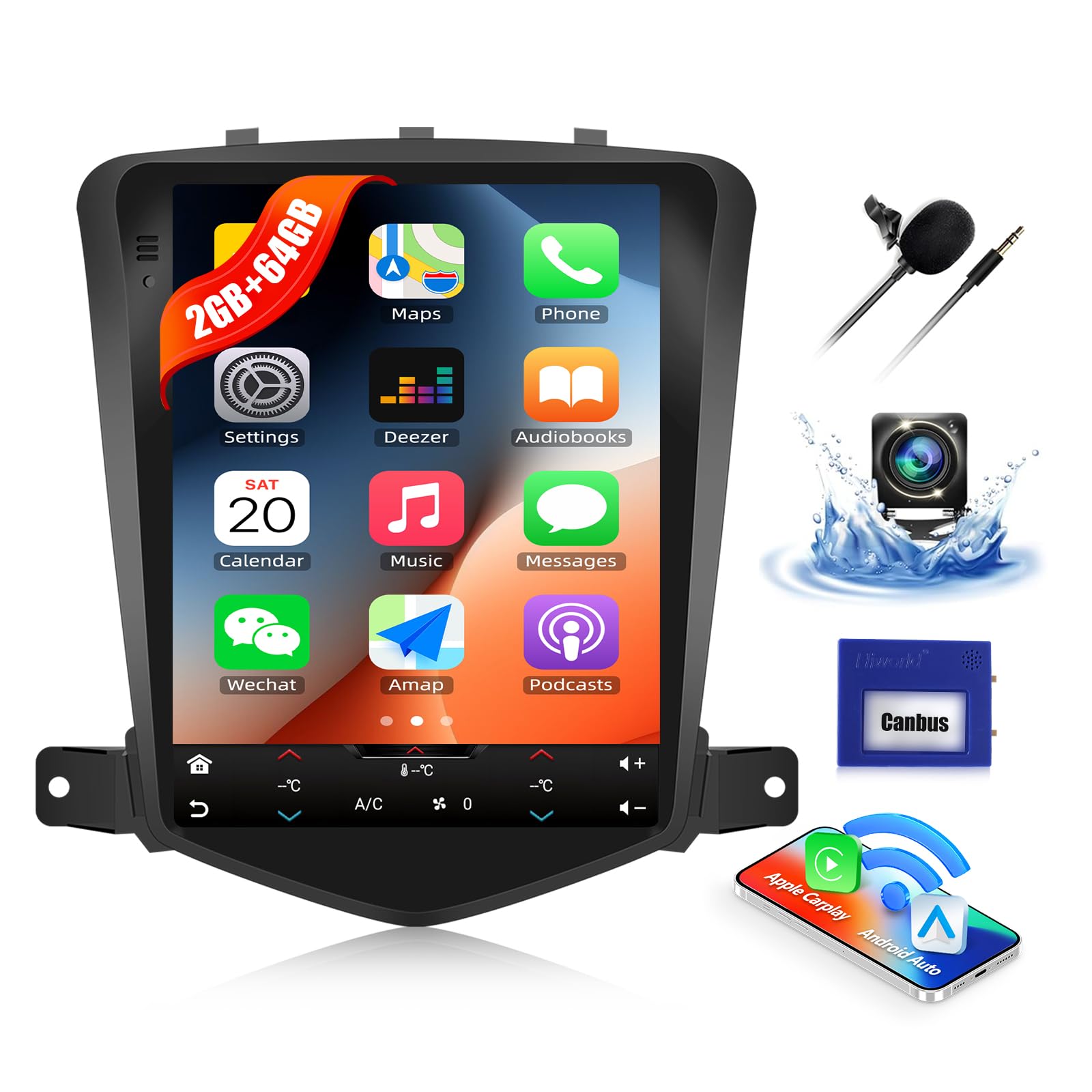 Photo 1 of 2G+64G Car Radio for Chevrolet Chevy Cruze 2010-2015 with Wireless CarPlay Android Auto 9" Touchscreen Head Unit Android 13 Car Stereo with AHD Backup Camera GPS Navigation Bluetooth FM WiFi