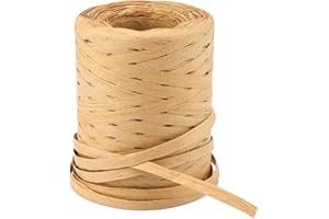 KINGLAKE 656 Feet Natural Raffia Paper Ribbon Twine Strings,1/4 Inch Kraft Raffia Twine Sturdy Packing Paper Craft Ribbon for Florist Bouquets Decoration Christmas Festival Holiday Gift Wrap DIY Crafts