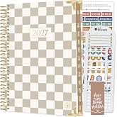 bloom daily planners HARDCOVER Planner 2027 &amp; Stencil - Calendar Year (January - December 2027) - A5 Monthly &amp; Weekly Inspirational Agenda Book for Women - 5.5&rdquo; x 8.25&rdquo; - Checkered, Caf&eacute;