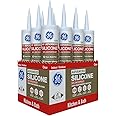 GE Advanced Silicone Caulk for Kitchen & Bathroom, Clear, 10 fl oz Cartridge, 12 Pack - 100% Waterproof Silicone Sealant, 5X Stronger Adhesion, Shrink & Crack Proof