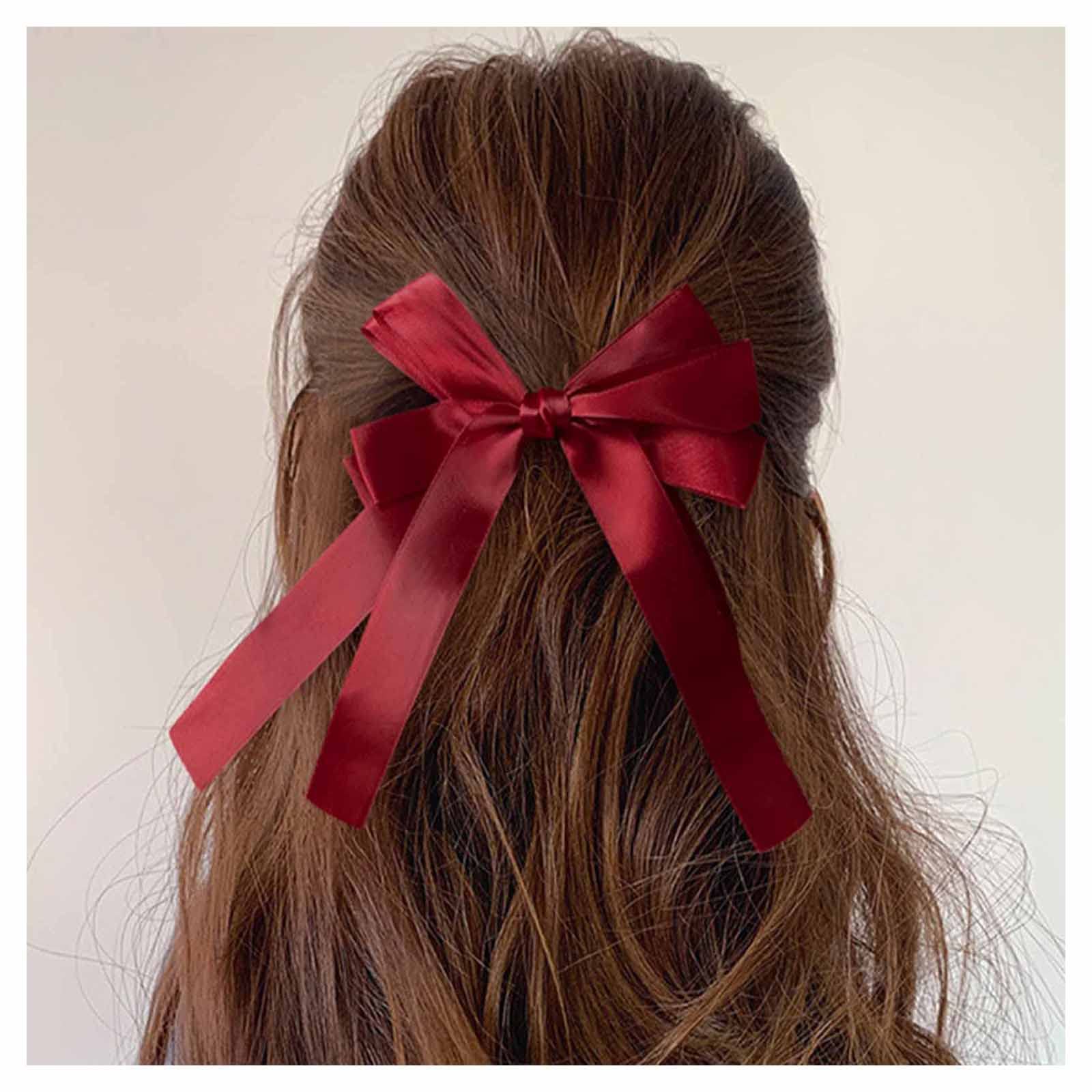 Cimenexe Vintage Red Silk Bow Hair Clips French Bow Hair Barrettes Red Bow Tie Hair Clip Barrette Red Bow Knot Hair Clip Silk Bow Headpiece Hair Accessory for Women and Girls