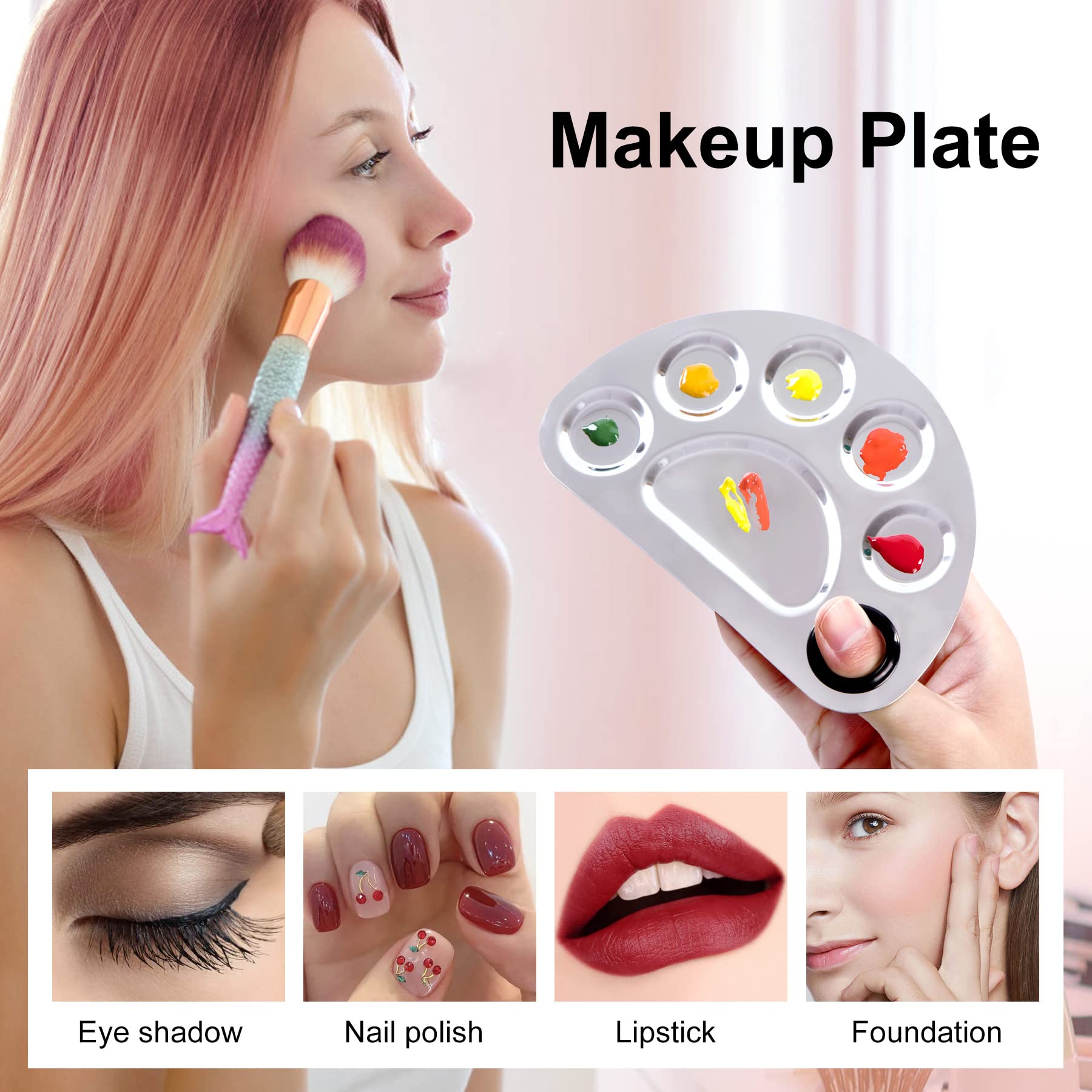 Stainless Steel Metal Makeup Palette with Spatula Artist Tool for Mixing Foundation Nail-Art, Cosmetic Makeup Palette, Makeup Plate, 6×4