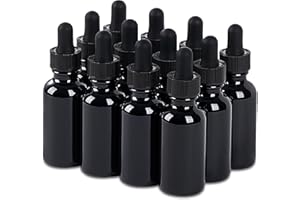 SprayDroplet 12 Pcs, 1oz Glass Dropper Bottle, Leakproof Tincture Bottles with Dropper, Black Reusable Eye Dropper Bottle for All Kinds of Liquids (Black,1oz-12pcs)
