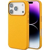 InUnion Compatible with iPhone 17 Pro Max Leather Case – Premium Litchi Grain Real Leather Cover Compatible with MagSafe, Slim Protective Case with Soft Microfiber Lining, Shockproof, 6.9 inch Yellow