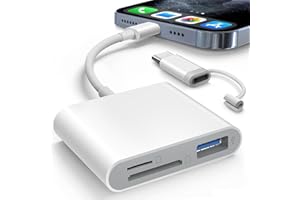 AkHolz SD Card Reader for iPhone iPad Built-in Dual Lightning & USB-C Connector Card Adapter with SD MicroSD USB-A 3 Slots Trail Camera Memory Card Viewer, Portable No App Required Plug and Play