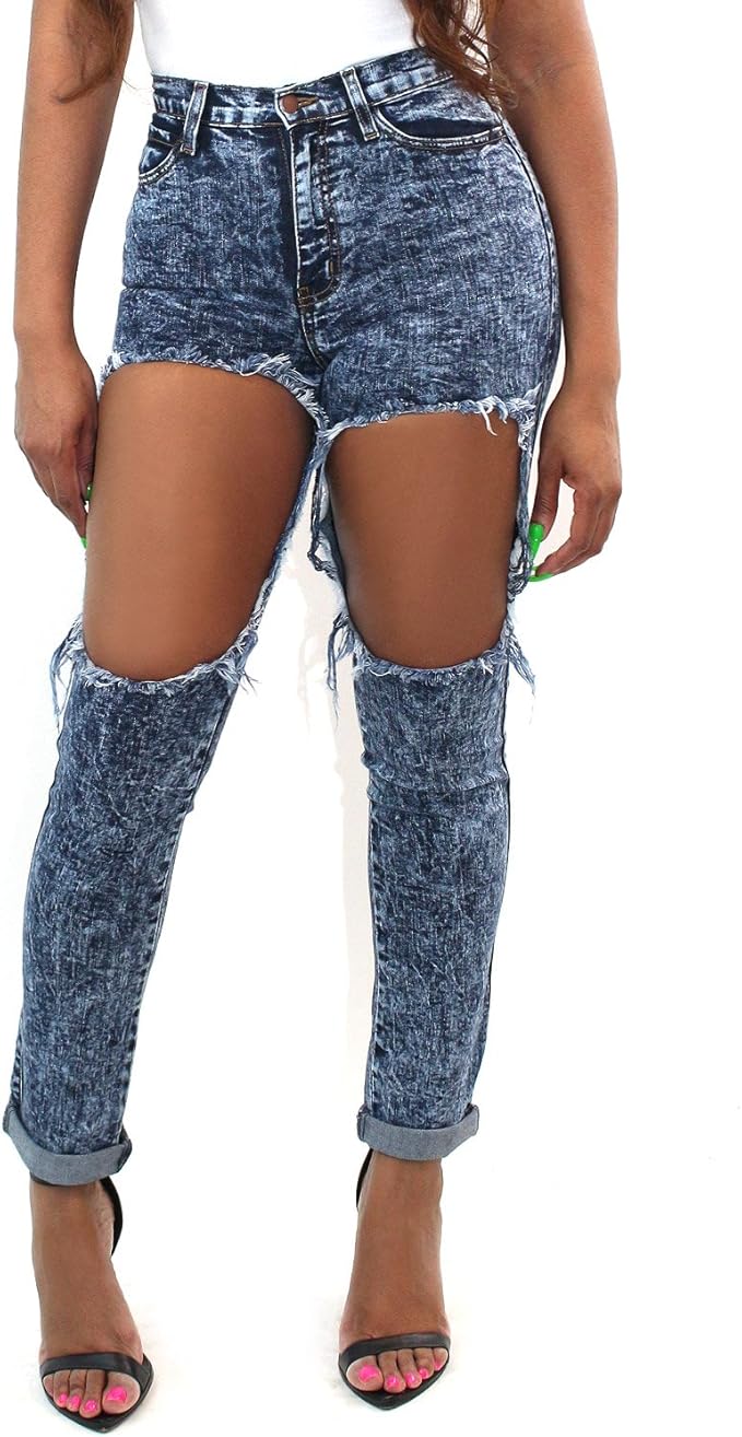 thigh cut out jeans