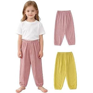 JOYTHREADS Toddler Boys Girls Linen Pants 2 Pack Lightweight Summer Pants | Soft cotton linen fabric with relaxed fit, elasti