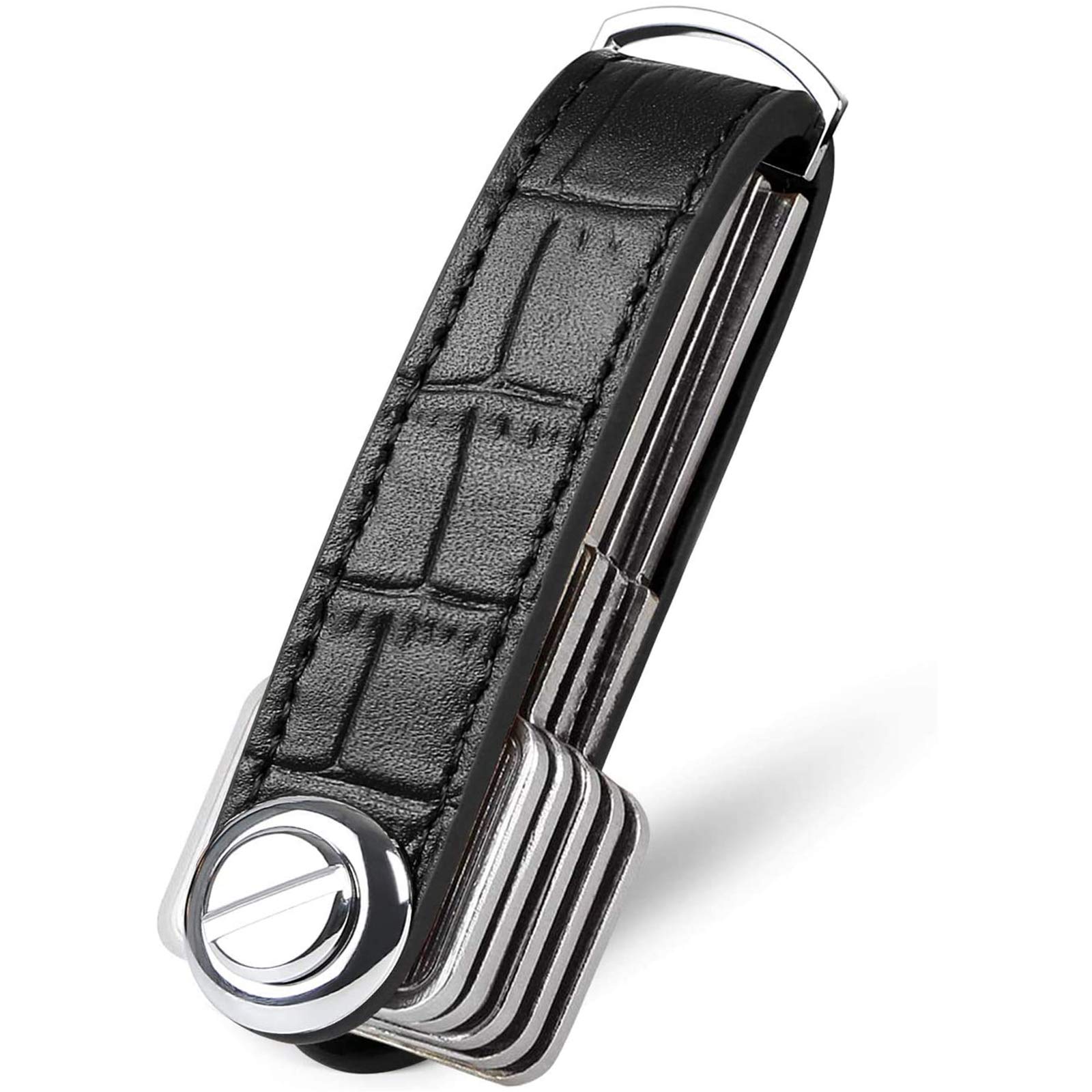 flintronic Key Organizer | Keychain Genuine Leather | Pocket Smart Key Holder with Gift Boxed Stylish, Functional & Practical (Holds 7-9 Multiple Keys) - Black Grain