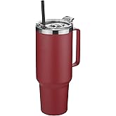 HASLE OUTFITTERS 40 oz Stainless Steel Tumbler with Handle, Vacuum Insulated Tumblers Bulk, Reusable Double Wall Travel Coffee Mug, Durable Powder Coated Water Bottles(Wine Red, 1)