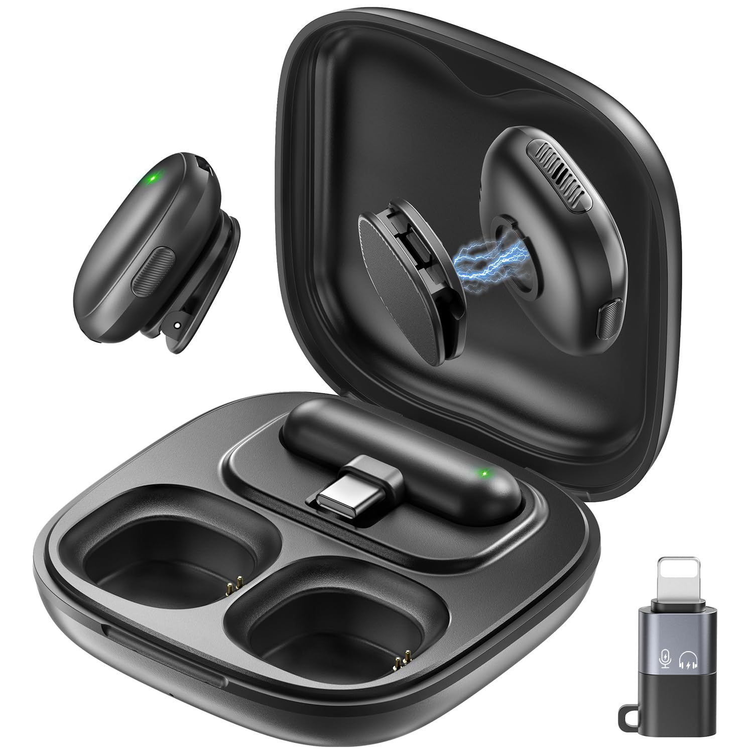 Photo 1 of Mini Wireless Lavalier Microphone for iPhone/Android/PC/Tablets, Lapel Mics with USB-C/Lightning Plug, AI Noise Cancelling, Magnetic Mic, 40H Battery Life with Charging Case for Stream, Vlog, TikTok