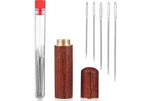 CIMAXIC 25pcs Large Eye Embroidery Needles Stainless Steel Heavy Duty Sewing Needles with Wooden Storage Box