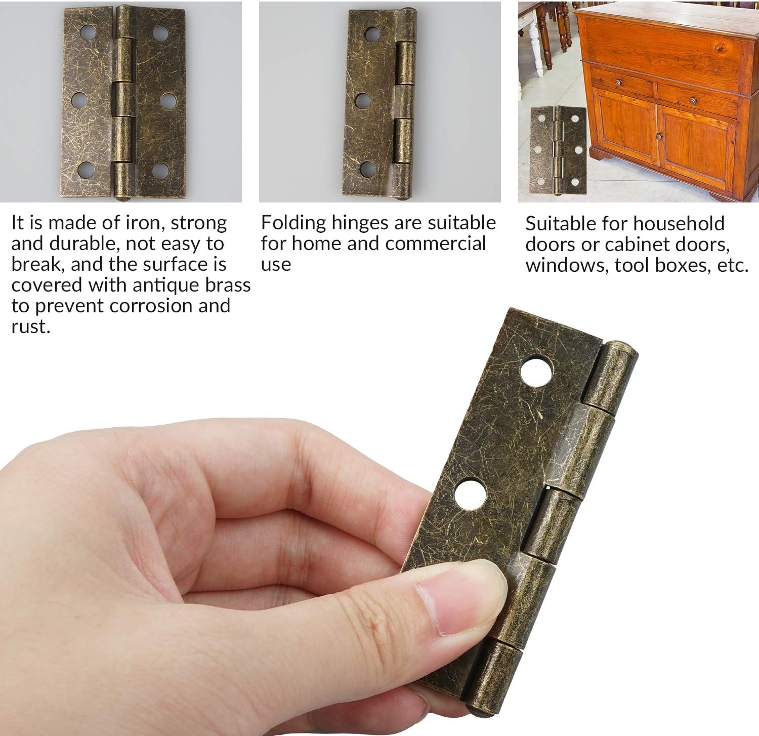 10PCS Retro Door Hinges, 75mm (3 Inch) Bronze Butt Hinges with 60PCS Antique Hinge Screws - Image 5