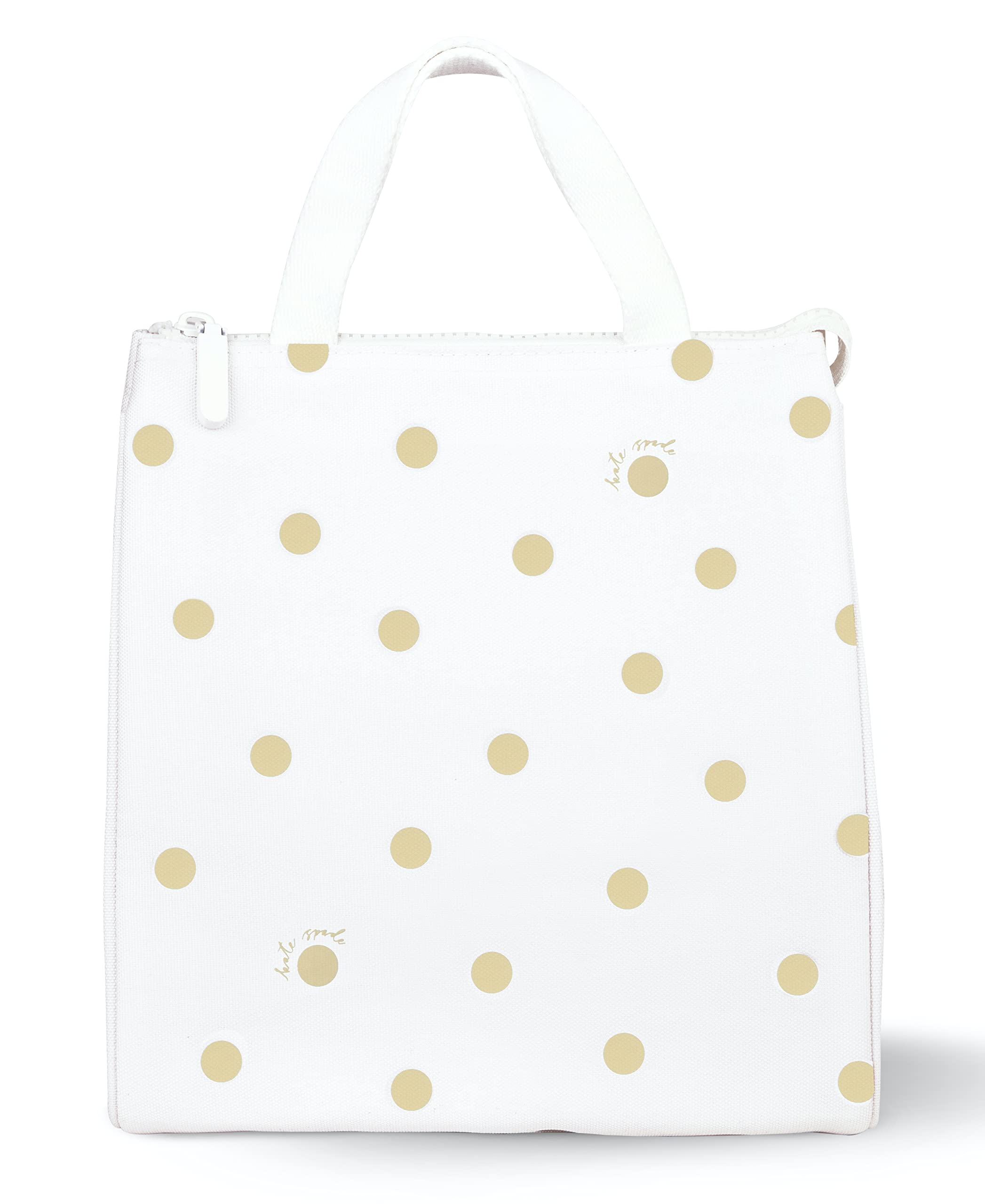 Kate Spade New York Portable Soft Cooler Lunch Bag, Thermal Tote with Silver Insulated Interior Lining and Storage Pocket, Gold Dot with Script — image 1