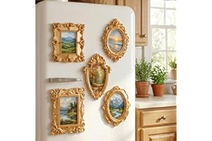 5 Pack Magnetic Picture Frames for Refrigerator, Mini Vintage Gold Photo Frames, Small Victorian Decor with Full Magnet Backi