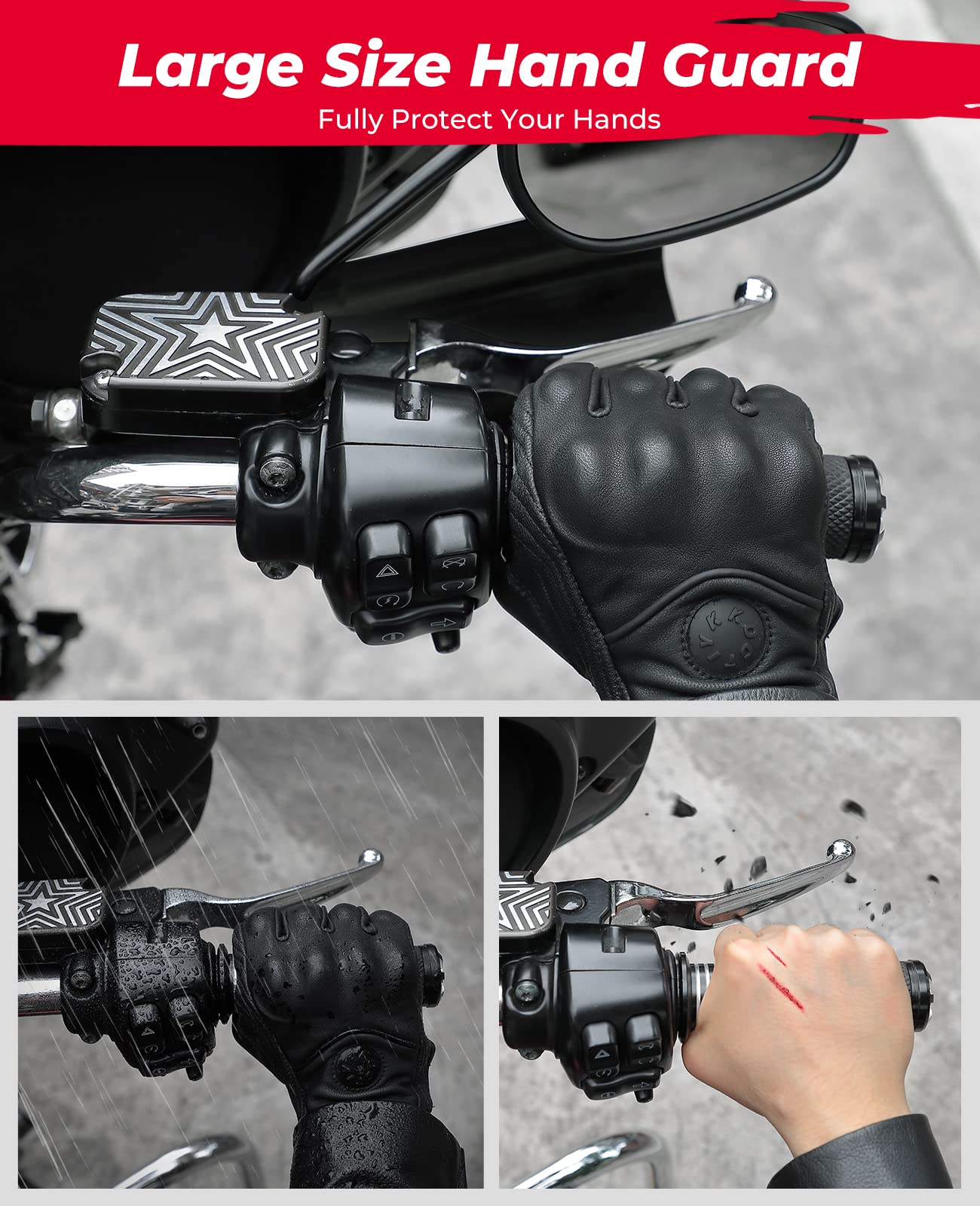 thumbnail image 2 of StarknightMT Motorcycle Handguards Black Coffin Cut Stainless Steel Hand Guards Compatible With 2 of 14