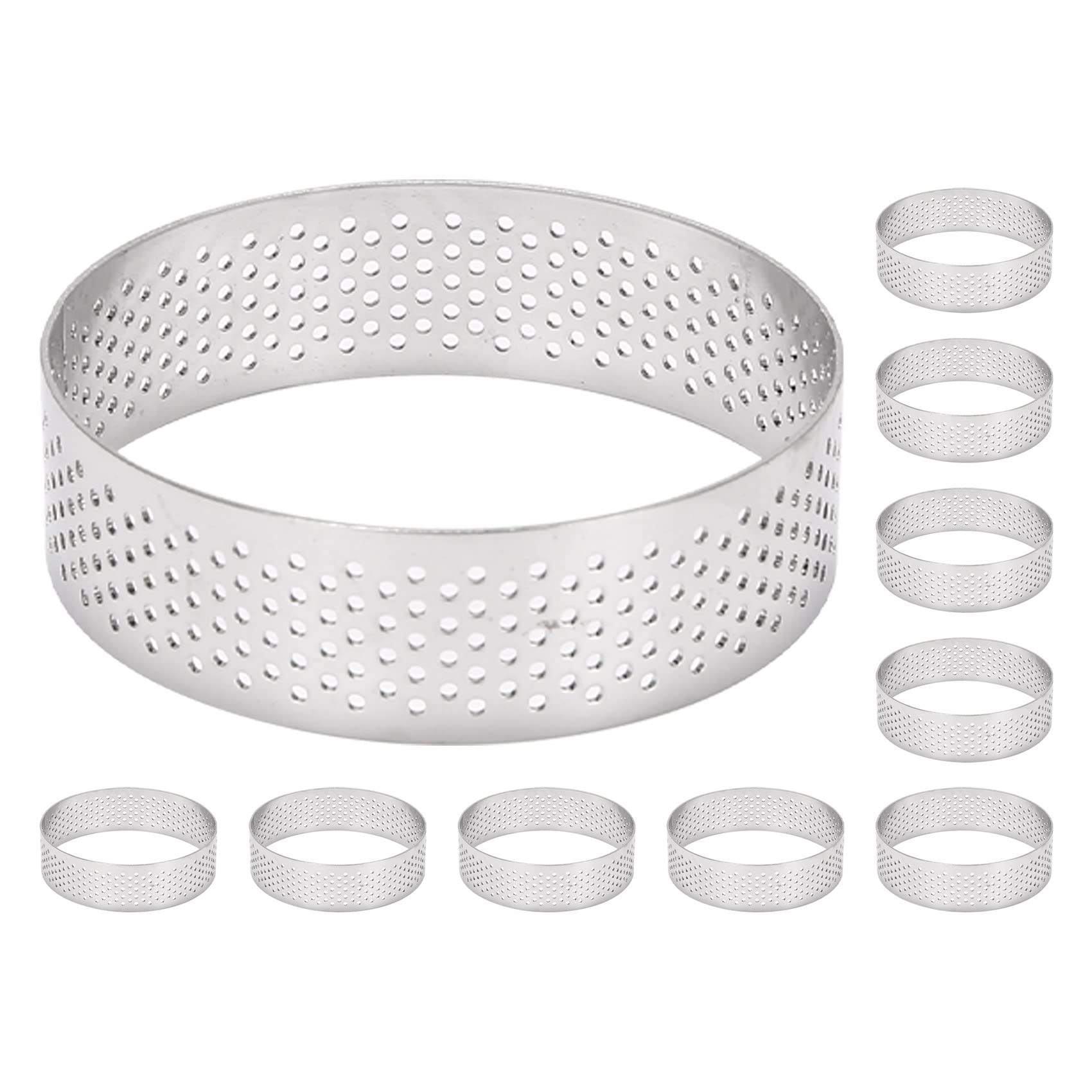 Bruafsir 10Pcs Baking Rings 7cm Circular Tart Rings with Holes Stainless Steel Fruit Pie Quiches Cake Mousse Mold Kitchen Baking Mould Tart Rings for Baking