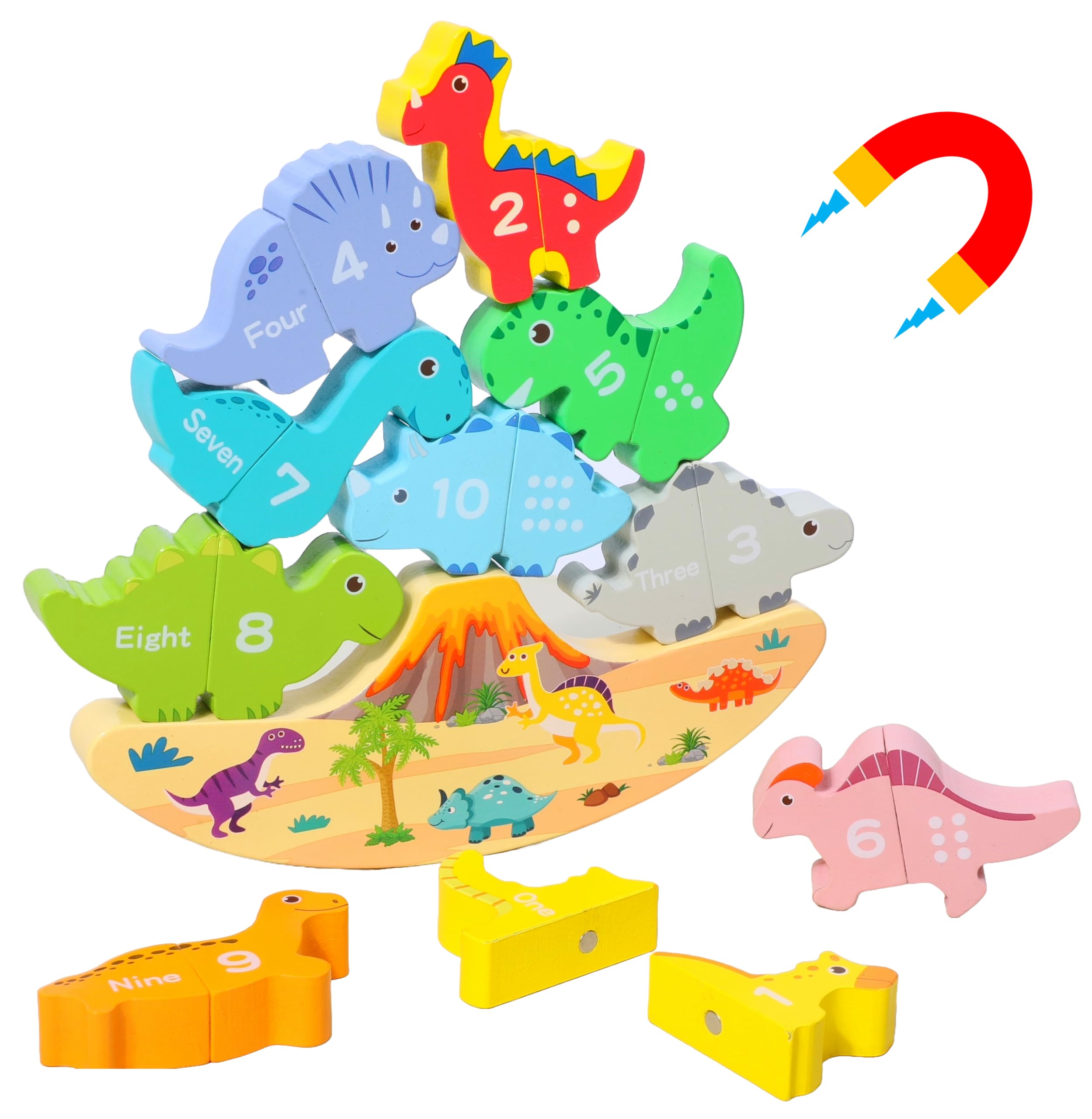 TOTBLISS Montessori toys for 2+ year olds Educational toys for 2+ year olds 3+ years Olds Magnetic Construction Dinosaurs Numbers Counting Wooden Shapes Stacking Busy Board Sensory Fine Motor Skills