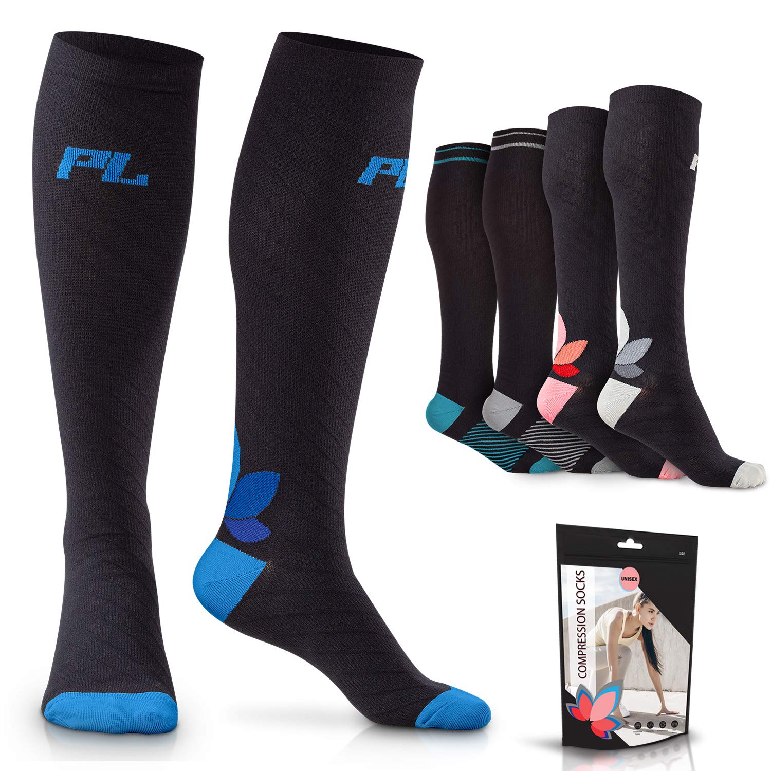 Powerlix Compression Socks for Women & Men (Pair) for Circulation, Neuropathy, Swelling & Pain Relief, 20-30 mmHg Medical Knee-High Stockings Support for Pregnancy, Maternity,Running, Nursing, Sports