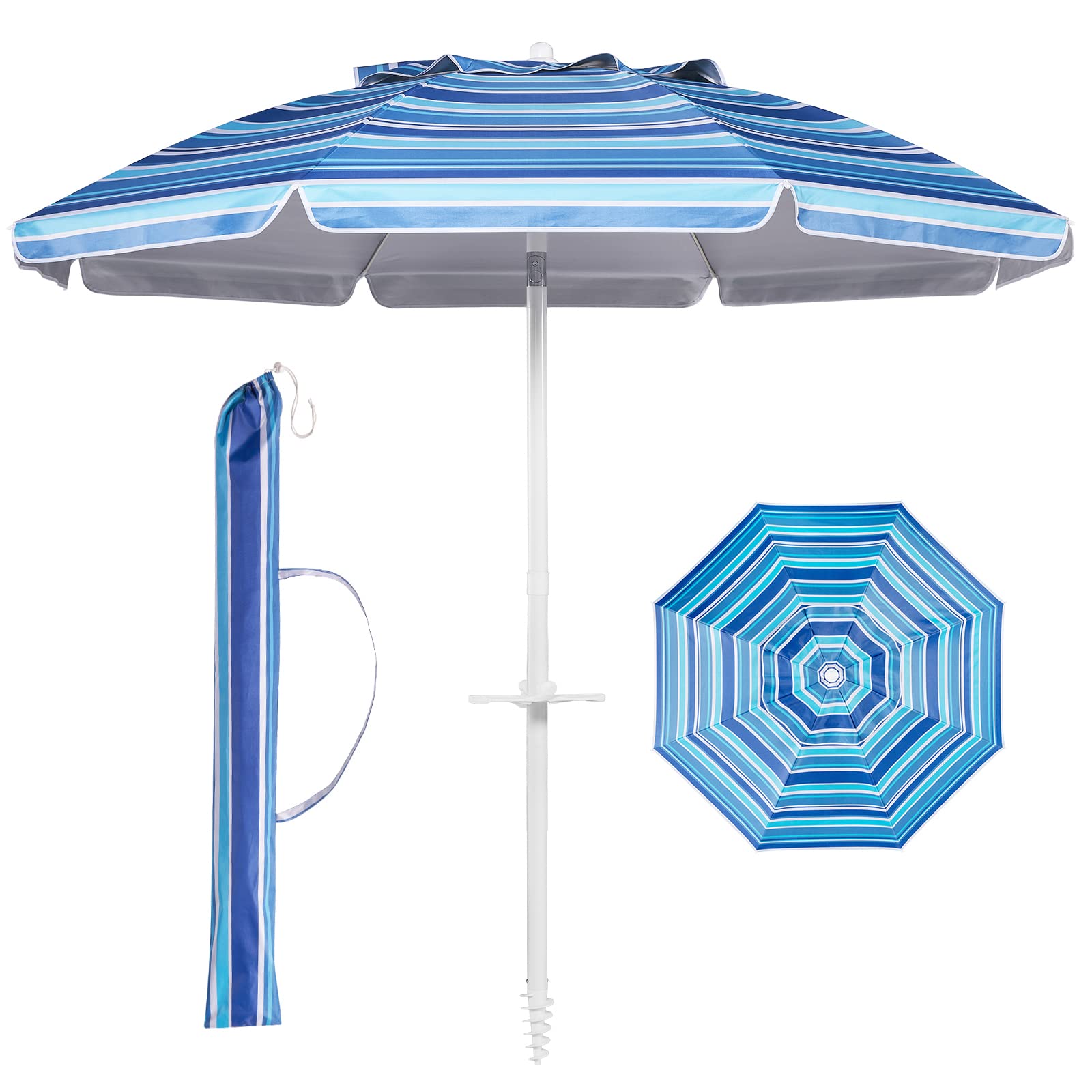 Photo 1 of Aoxun 7.5FT Large Beach Umbrella with Heavy Duty Sand Anchor and Carry Bag, UPF 50+ Sun Shelter Air Vents Design for Outdoor Activities (Navy Blue & White)