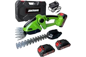 IONTRAVEL Cordless Hedge Trimmer & Grass Shears-24V Electric Shrub Trimmer Grass Shears Handheld Grass Cutter, Hedge Shear with 2 Rechargeable Batteries, Charger and Toolbox to for Garden, Lawn,Green
