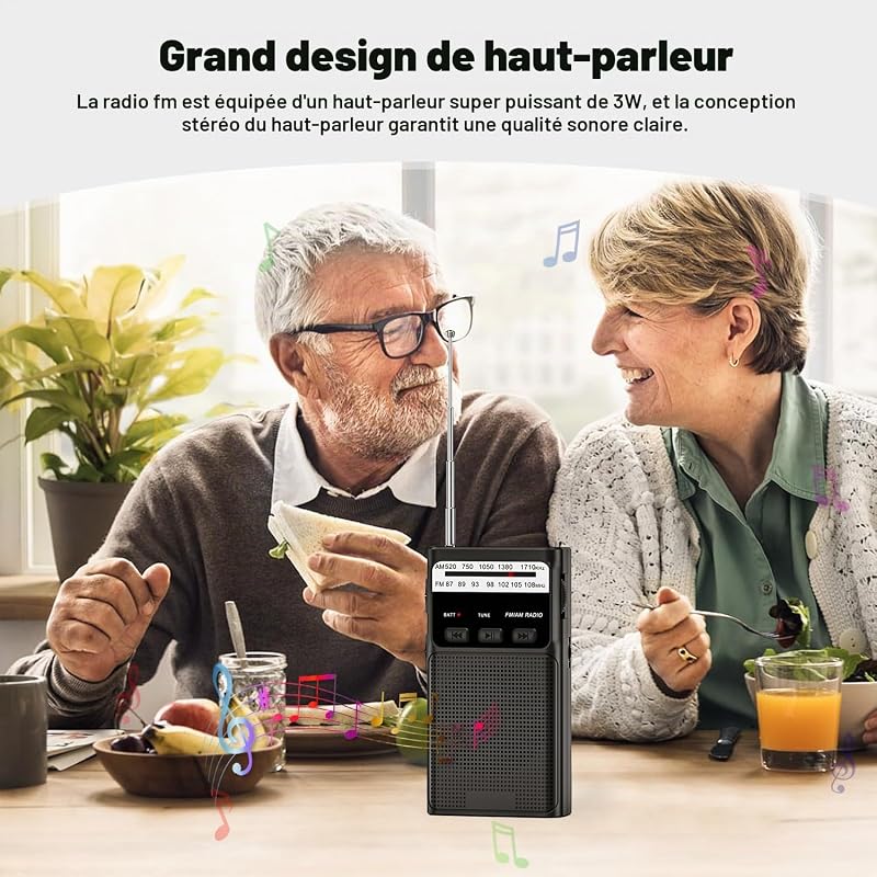 Petite Radio, Radios AM/FM, Radios de Poche avec Clip Arrière, Radio Portable avec Batterie Rechargeable Intégrée, Radio Avec Emplacement pour Carte TF, Prise Casque 3.5MM et Fonction Lumineuse.（Noir） — photo 6 sur 7