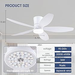 Surtime 48" Ceiling Fans with Lights-Low Profile