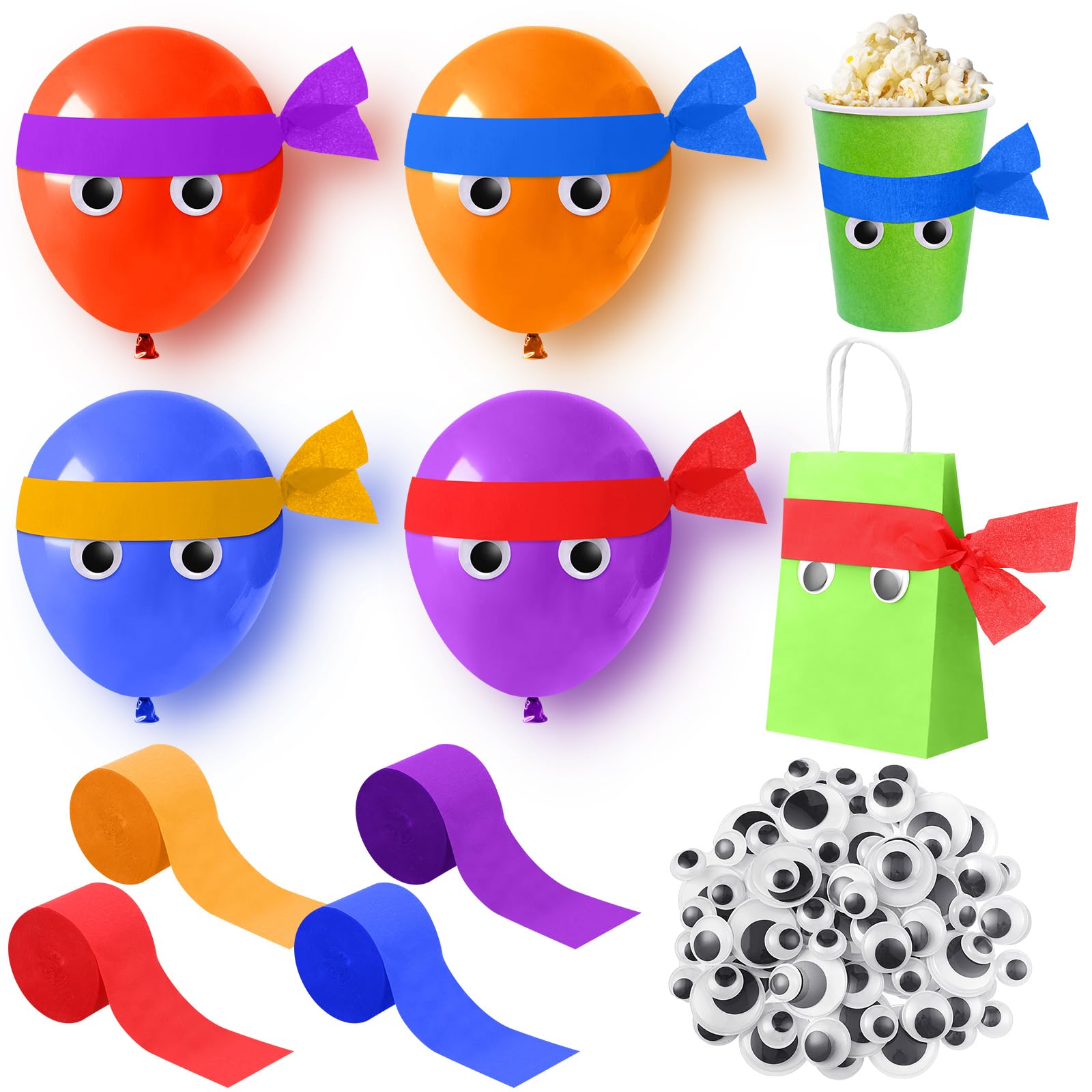 Photo 1 of Jetec Idea Turtle Birthday Party Decorations Supplies DIY Turtle Accessories Cartoon Turtle Birthday DIY Craft Include 150 Pcs Black Wiggle Eyes 8 Pcs Colorful Crepe Papers