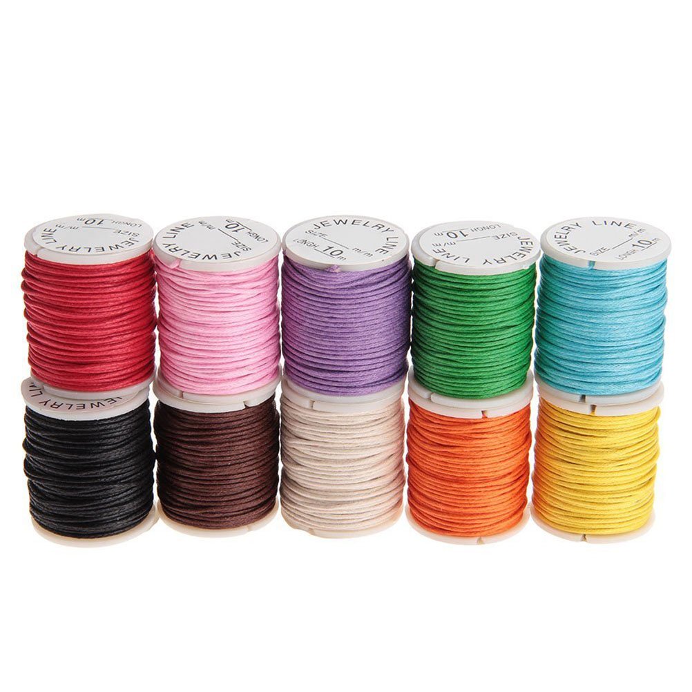 VORCOOL 10pcs 10M 1MM Waxed Cotton Cords Strings Ropes for DIY Necklace Bracelet Craft Making (Random Color)