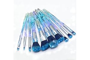 10PCS Crystal Transparent Handle Makeup Brushes Set, Eye Shadow Eyeliner Eyebrow, Gradient Blue