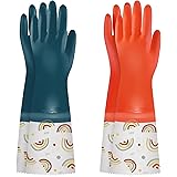 BOOMJOY PVC Cleaning Gloves with Lining, Long Cuff Dishwashing Gloves Heavy Duty, Reusable Large Gloves for Kitchen, Bathroom