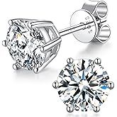 Moissanite Stud Earrings for Women, 925 Sterling Silver Earrings, 18K White Gold Plating earrings for Men (0.6-4ct)