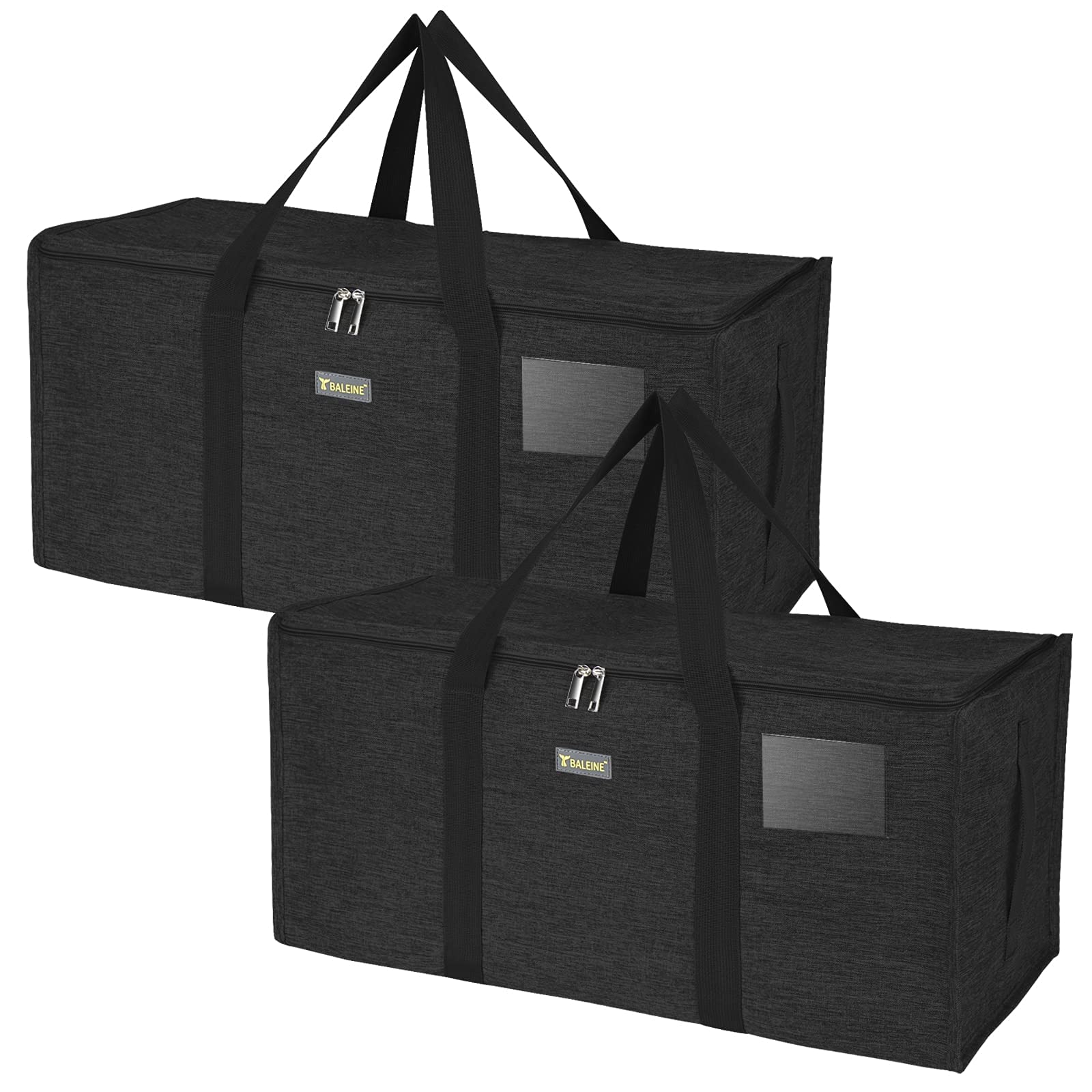 BALEINE Extra Large Storage Tote with Zippers & Carrying Handles, Heavy-Duty Oxford Fabric Moving Bags for Laundry, Space Saving, Storage, 2-Pack, Charcoal Black