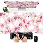 Pink Kawaii Desk Mat, Strawberry Field Desk Pad Large, Extended Mouse Pad Cute, XXL Laptop Computer Keyboard Mat Desktop Mouse Mat, Gaming Computer Pad Women Desk Decor Accessories 31.5"x15.75"