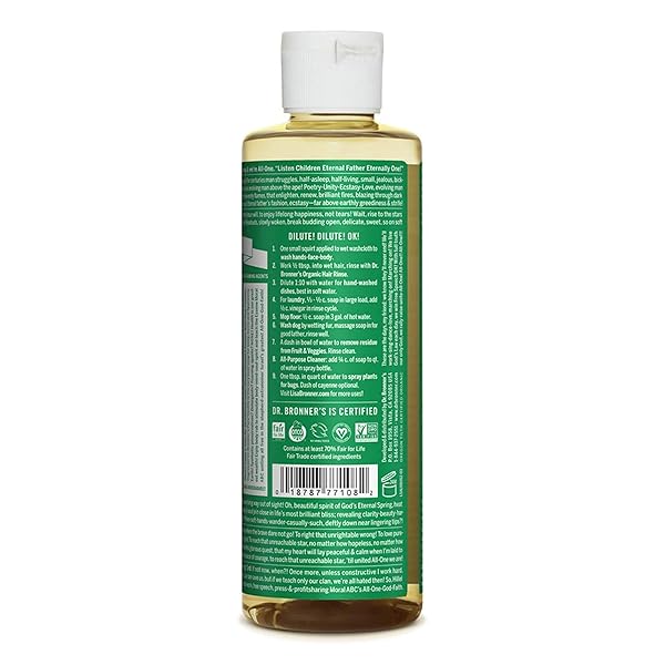 DR. BRONNER’S – PURE-CASTILE LIQUID SOAP (ALMOND, 8 OUNCE) – MADE WITH ORGANIC OILS, 18-IN-1 USES: FACE, BODY, HAIR, LAUNDRY, PETS AND DISHES, CONCENTRATED, VEGAN, NON-GMO