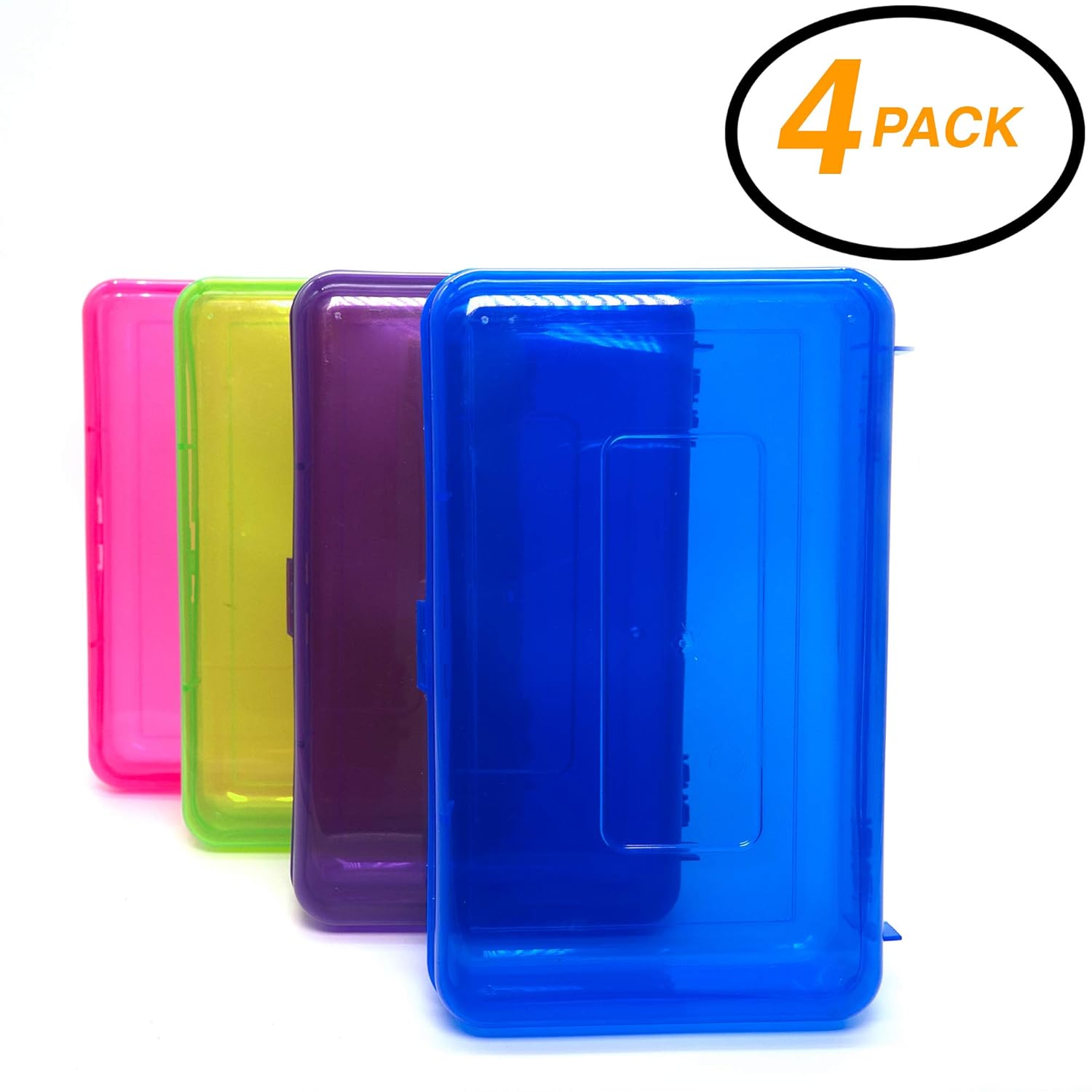 Emraw Utility Storage Box - Bright Color Multi Purpose Pencil Box for School Supplies Durable Plastic Pencil Box, Small Plastic Pencil Case, Mini Organizer Storage Box (Random 4-Pack)