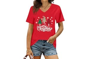 QAUN Christmas T Shirt for Women V Neck:Womens Merry Christmas Tshirt Christmas Tree Shirt V Neck Christmas Tee Tops