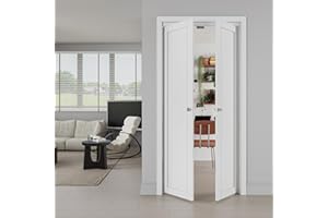 JUJUBON 36"x80" French Pivot Door, Full Panels & Hardware Kit, Interior Pantry/Laundry/Closet Door, Solid MDF Wood with Water-Proof PVC Surface French Doors, Easy Install, White