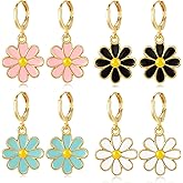 Flower Earrings, 4 Pairs Daisy Earrings Small Daisy Drop Dangle Earring, Spring Earring for Women