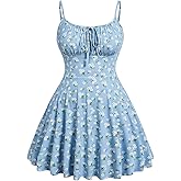 Floerns Women's Plus Size Boho Floral Milkmaid Bow Tie Ruched Cami Summer Holiday Flowy Mini Dress