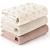 Konssy 3 Pack Muslin Swaddle Blankets for Unisex, Newborn Receiving Blanket, Large 47 x 47 inches, Soft Breathable Muslin Baby Swaddles for Boys & Girls