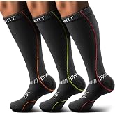 KEMISANT Women Cushioned Compression Knee High Sports Recovery Socks 3Pack | 15-20 mmHg Pressure | Copper Infused Wicking Tech | 3-Levels Compression Design | Unisex For Nursing,Pregnancy,Long Shift