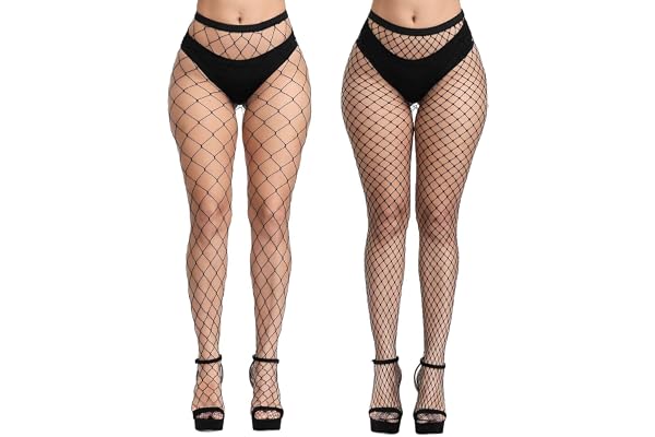 CHRORINE 2 Pair Black Fishnet Stockings 2 Styles High Waist Tights for Women Thigh Pantyhose Stockings