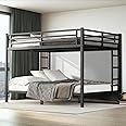 XUWANSHANG Queen Over Queen Bunk Bed Frame, Heavy Duty Metal Loft Bed for Adults/Teens, 400/600LB Capacity w/Ladder & Guardrail, Noise-Free Steel Slats, No Box Spring Required, Black